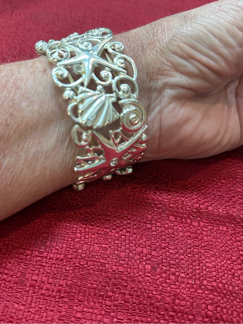 Silver-Tone Seashell & Starfish Filigree Bracelet - Women Jewelry